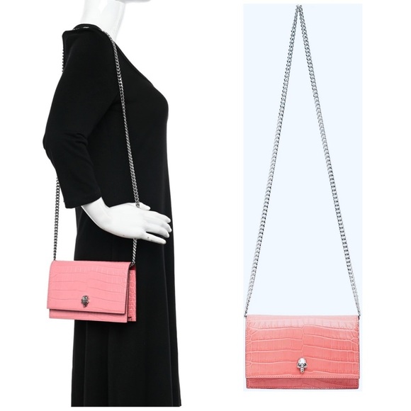 ALEXANDER MCQUEEN Calfskin Crocodile Embossed Skull Mini Crossbody Bag WOC NEW - Picture 11 of 16